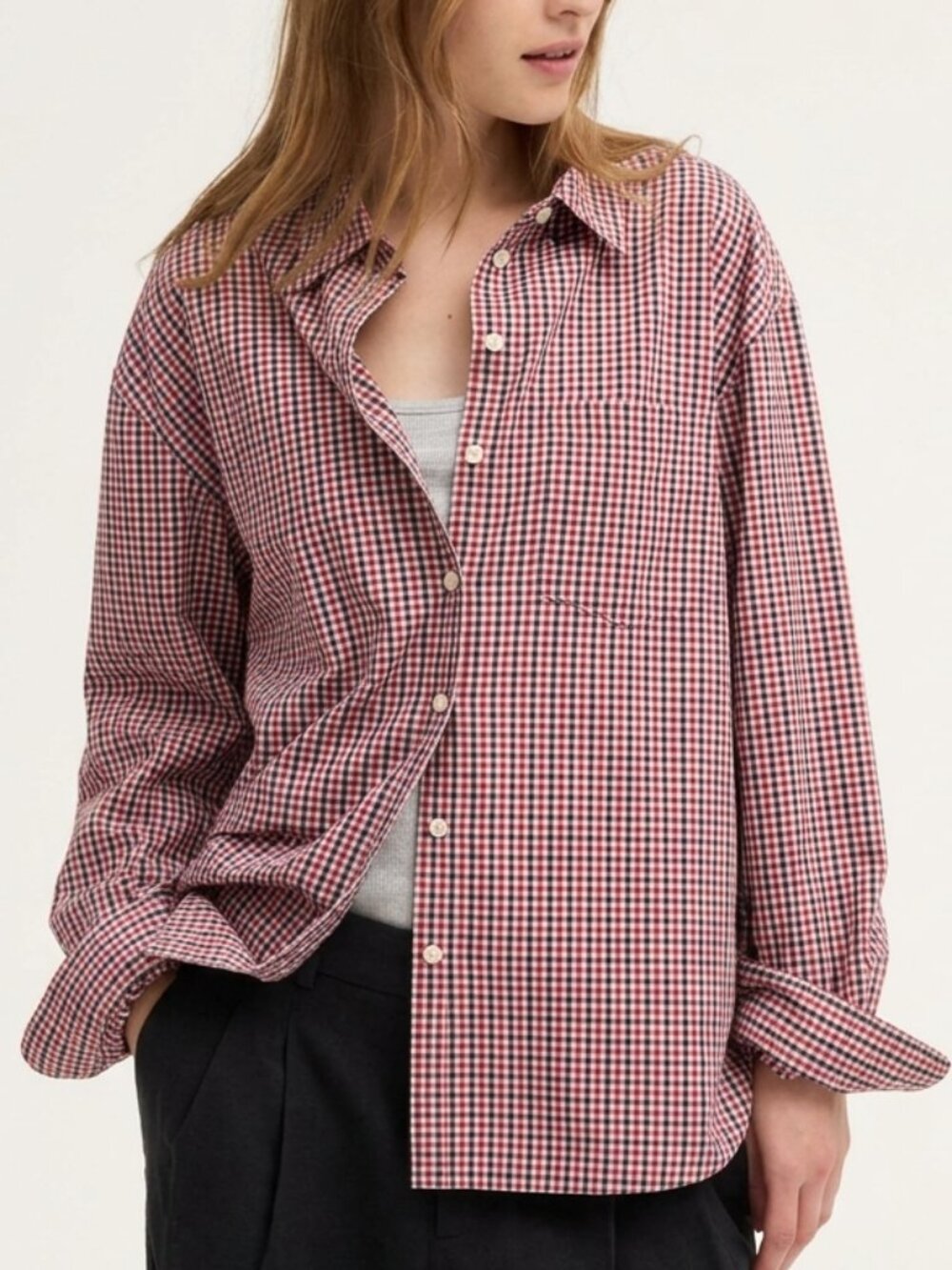 Plaid 100% Cotton Red Blue Gingham Oversized Button Down Size Men's Large